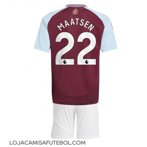 Camisa de Futebol Aston Villa Ian Maatsen #22 Equipamento Principal Infantil 2024-25 Manga Curta (+ Calças curtas)